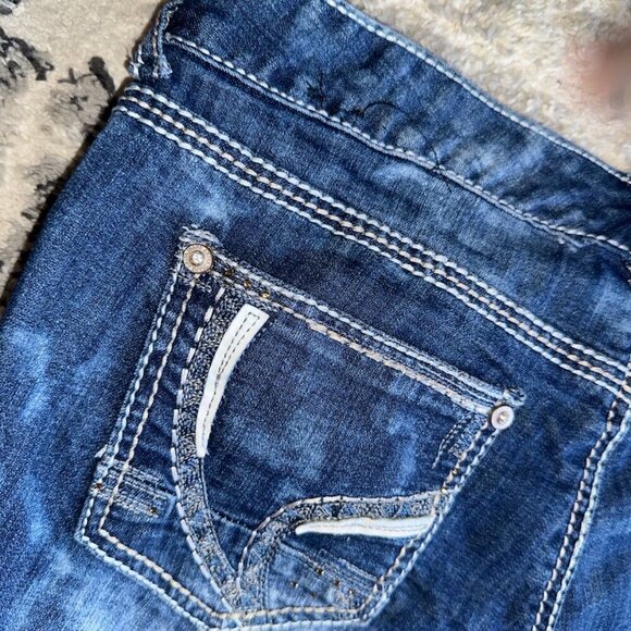 Ariya Jeans Dark Blue Women White Stitching Embellished Pockets Size 11 / 12 - Picture 11 of 14
